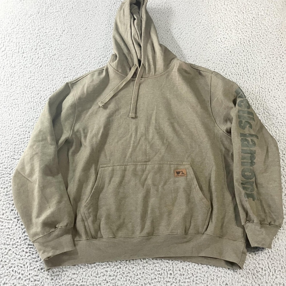 Wells Lamont Hoodie Mens 2XL Green Logo Sleeve Pullover Sweatshirt Fleece